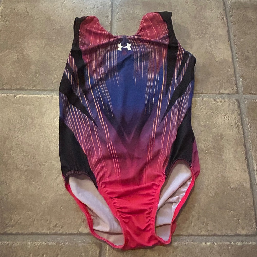 Under Armour GK Elite Gymnastics Leotard Purple Pink Ombre Graphic AS